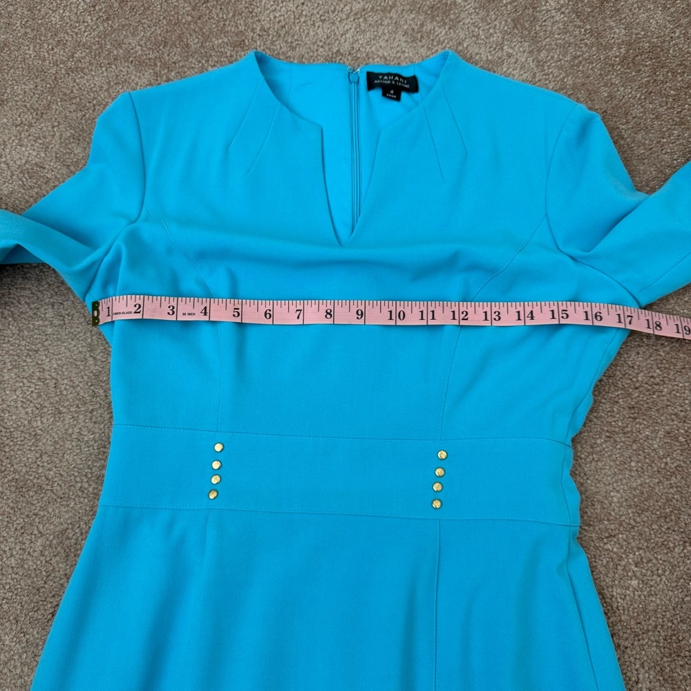 Tahari ASL Blue V-Neck Sheath Dress Midi Work - Picture 9 of 13